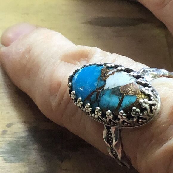 Ring, Turquoise and Silver Ring, size 9, NEW, Handmade - Picture 6 of 9
